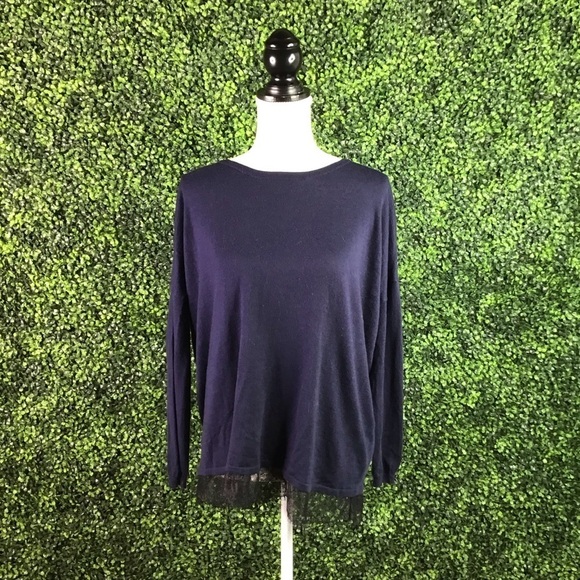 Navy blue Joie wool cashmere blend long sleeve with lace trim - Picture 3 of 9
